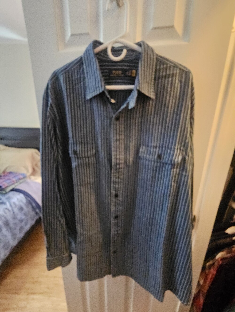 Ralph Lauren Navy and White Vertical Stripe Casual Button-Down Shirt